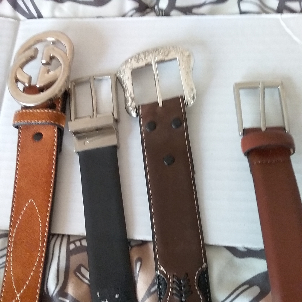 - 3 Mens Genuine Leather Belts $28 Sizes 32- 42 + Free Silk Necktie